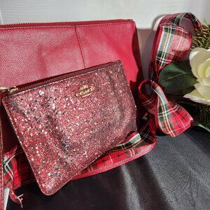 Coach Oxblood  Star Glitter F22705 small wristlet and 90's INC leather clutch